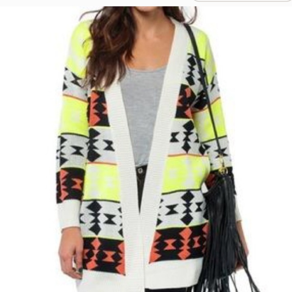 Neon Aztec Long Open Cardigan